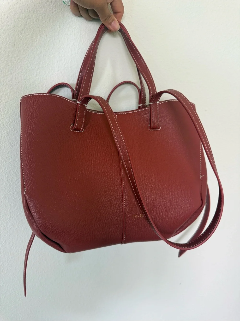 Polene Cyme Mini Red Clay Leather Tote Bag